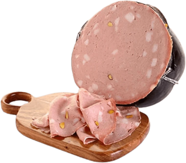 Mortadella-style Sicilian cold cut, sliced on a board